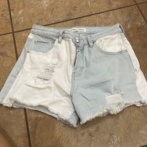 White and blue jean shorts